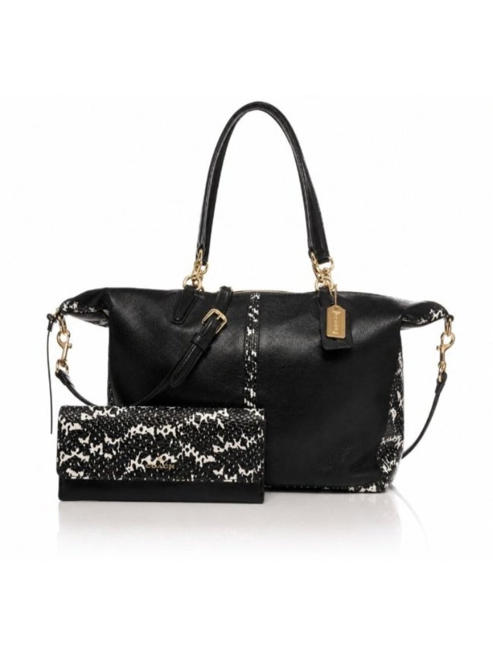 Coach Bleecker Cooper Satchel & Wallet Set Black Python Embossed Leather NWT